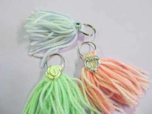 Handbag Charm Keyring Wool Tassle With Random Design And Colour ±60mm