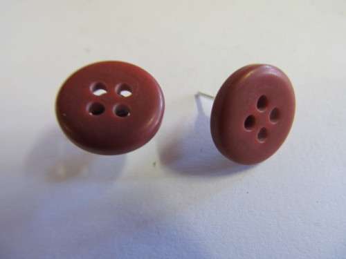 Earrings Stud Button Brown 13mm