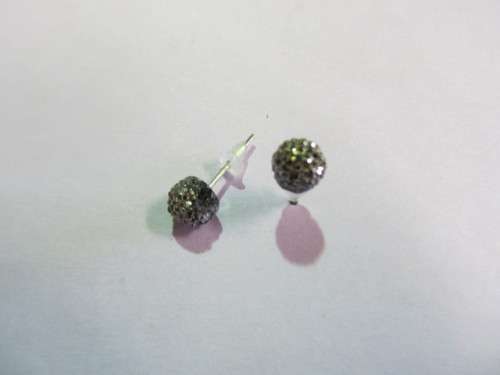 Earrings, Stud, Round, Charcoal, 6mm, 1 Pair