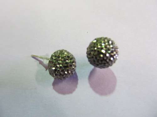 Earrings, Stud, Round, Charcoal, 10mm, 1 Pair