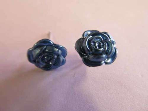 Earrings Stud Rose Design Denim Blue 10mm