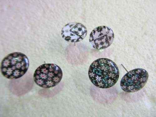 Earrings Stud Random Design Shades Of Black 14mm