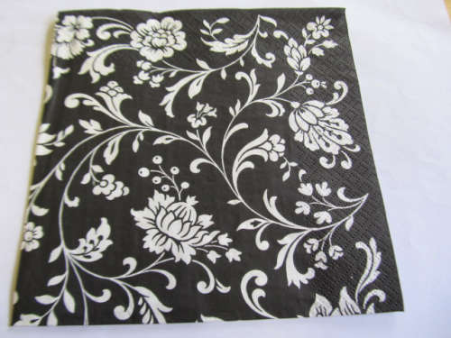 Decoupage Serviettes, Flower Design, Black With White, 1pc