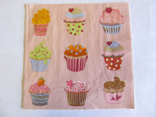 Decoupage Serviettes, Cupcakes, Pink With Happy Colours, 1pc