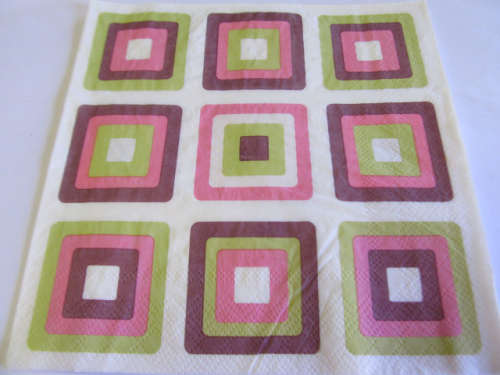 Decoupage Serviettes, Square Blocks, White With Pink Green And Purple, 1pc