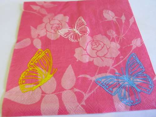 Decoupage Serviettes, Flowers With Butterflies, Pink, 1pc