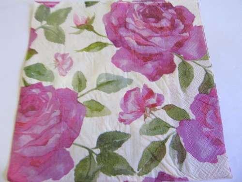 Decoupage Serviettes, Rose Design, White With Fuschia, 1pc