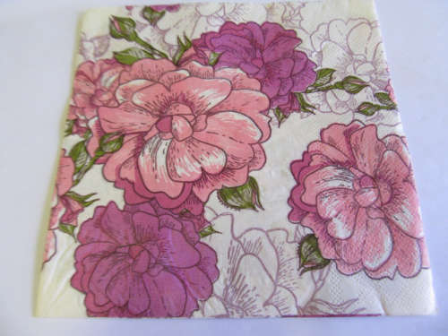 Decoupage Serviettes, Flower Design, White With Pink And Purple, 1pc