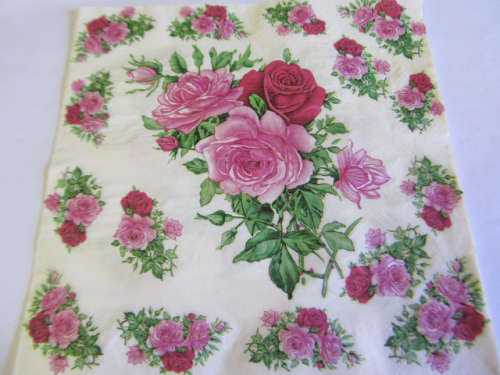 Decoupage Serviettes, Rose Design, White With Pink, 1pc