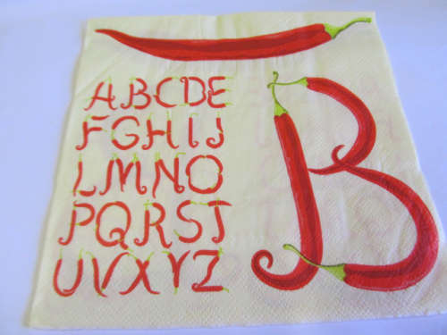 Decoupage Serviettes, Alphabet, Cream With Red, Chilli Design, 1pc