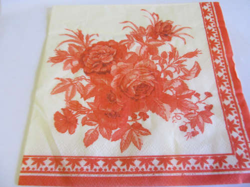 Decoupage Serviettes Roses Beige With Red, 1pc