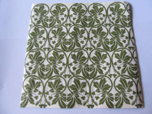 Decoupage Serviettes Leaf Design White With Olive Green, 1pc