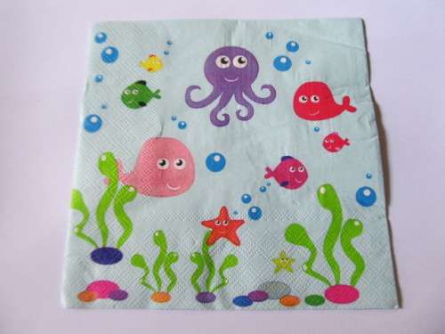 Decoupage Serviettes Under The Sea Theme Blue With Bright Colours, 1pc