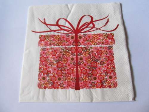 Decoupage Serviettes, Gift Design, White With Red, 1pc