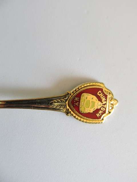 Spoon Sugar Souvenir China Town N.Y Brass Coated 91mm