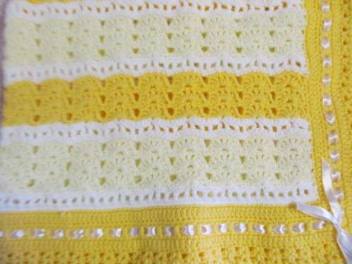 Handmade Blankets Crochet Wool Yellow and White 75cm x 90cm