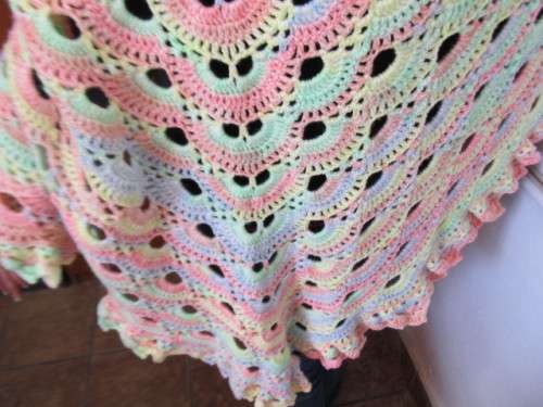 Handmade Crochet Shawl Light Pink, Yellow, Green and Blue 200cm
