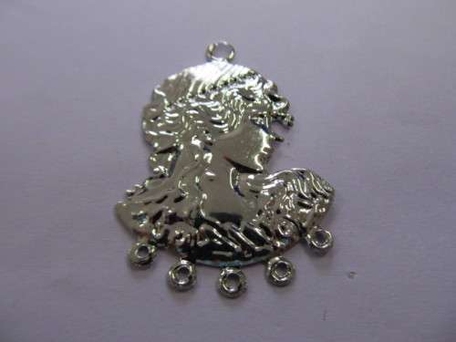 Pendants, Metal, Face With Space For Five Charms, Nickel Colour, 47mm