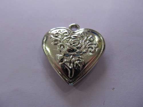 Pendants, Acrylic, Heart With Flower Design, Rhodium Plated, Nickel Colour, 30mm