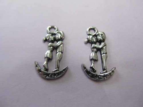 Charms, Boy And Girl, Acrylic, Nickel Antiqued, 28mm, 2pc