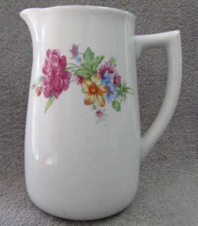Milk Jug, White Glass With Flowers on Front and Rear, 1000ml, ±178mm x 90mm