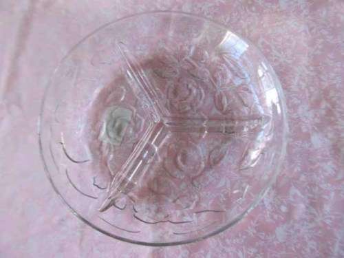 Serving Platter / Dish, 3 x Sections, Round, Clear Glass, 215mm