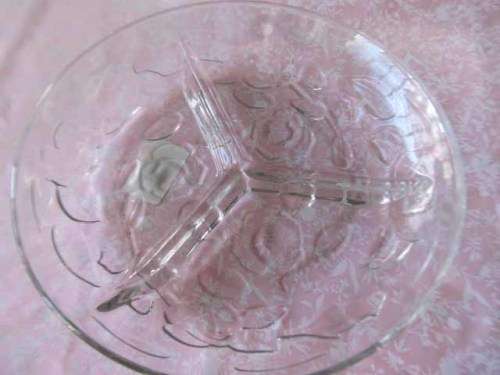 Serving Platter / Dish, 3 x Sections, Round, Clear Glass, 215mm