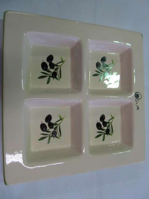 Dinnerware and Serving Dish, Square Olive Design, White, Glass, 240mm x 240mm