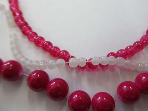 Glass Beads Mixed, Round, White, Pink, Pink, 4mm, 6mm, 10mm, 3 x 25pc