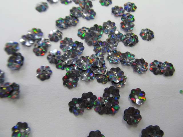Glitter Metallic Bling, Sequins Shapes, Flower, Black, ±70pc, 7mm