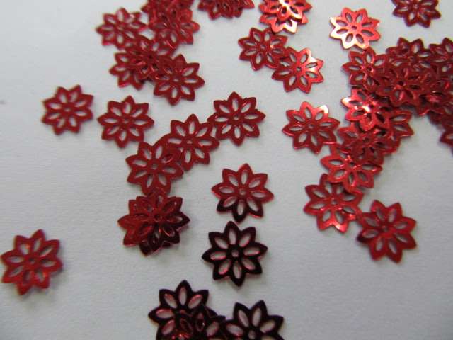 Glitter Metallic Bling, Sequins Shapes, Flower, Red, ±50pc, 9mm