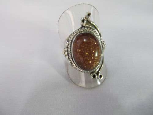Fine Jewellery, Ring, Silver, Semi-Precious Gold Stone, Stamped 925, Size 18mm