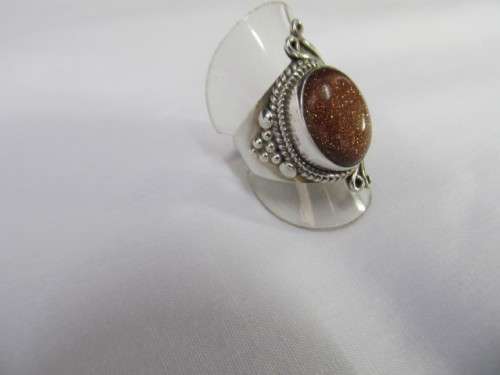 Fine Jewellery, Ring, Silver, Semi-Precious Gold Stone, Stamped 925, Size 18mm