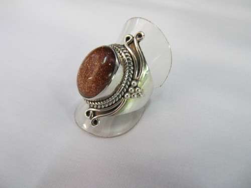 Fine Jewellery, Ring, Silver, Semi-Precious Gold Stone, Stamped 925, Size 18mm
