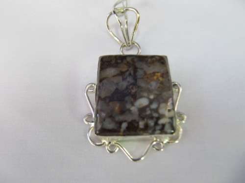 Fine Jewellery, Silver Pendant, Multi Coloured Stone, Stamped 925, Size 50mm x 33mm