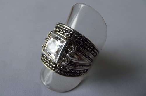 Fine Jewellery, Ring, Solid Silver, Stamped 925, Square Clear Cubic Zirconia, Size 18,75mm