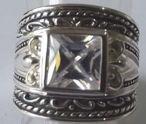 Fine Jewellery, Ring, Solid Silver, Stamped 925, Square Clear Cubic Zirconia, Size 18,75mm