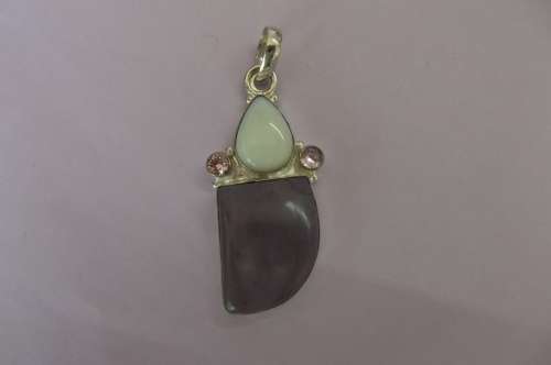 Fine Jewellery, Silver 925 Pendant, White Agate - Pink Cubic Zirconia - Purple Jade, 55mm