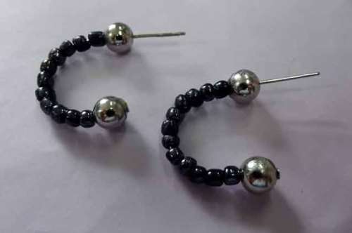 Fashion Jewellery, Hoop Type Earrings With Plastic Bullet Clutch, Hermatite Colour,, 30mm, 1 Pair