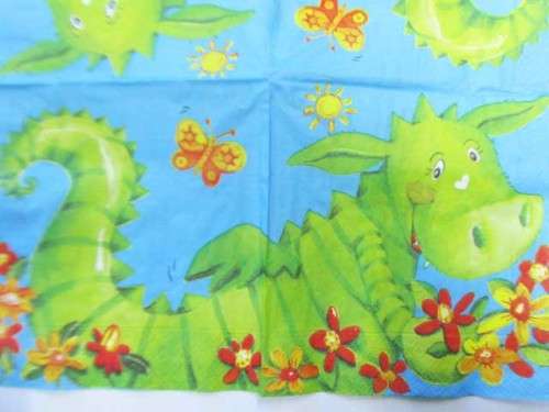 Decoupage Serviettes, Dinosaur Theme, Blue and Green, 1pc