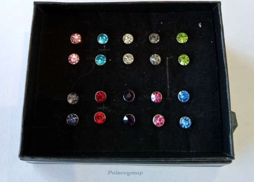 Fine Jewellery, Silver 925, 10 x Earring Sets, Stud Type, 5mm Crystal, Mixed Colours