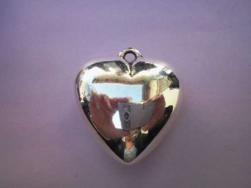 Pendant, Heart, Acrylic, Rhodium Plated, Nickel, 32mm x 30mm, 1pc