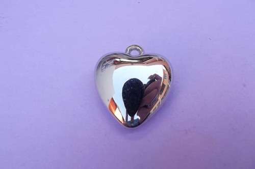 Pendant, Heart, Acrylic, Rhodium Plated, Nickel, 30mm, 1pc