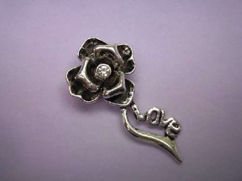 Pendant, Flower With Clear Rhinestone, Nickel Colour, 41mm, 1pc