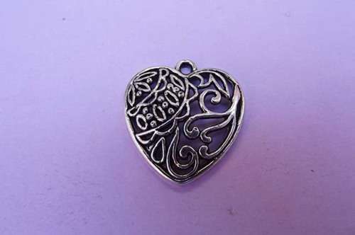 Pendant, Filigree Heart, Nickel Colour, 26mm, 1pc