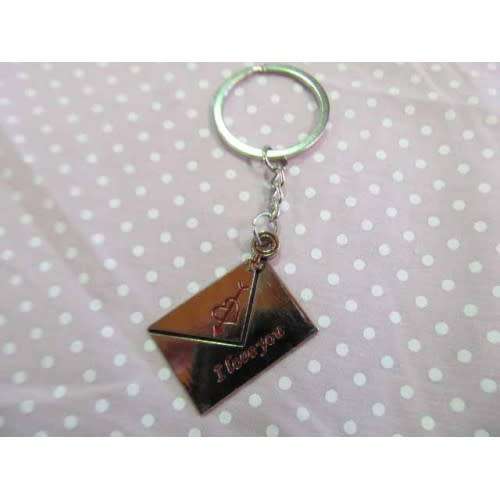 Keyring, Envelope Shape, Metal With Words `I-lOVE-You`, Red, 30mm x 25mm, 1pc