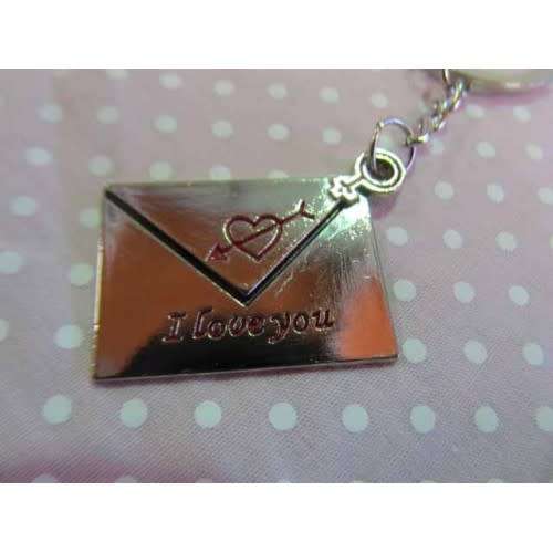 Keyring, Envelope Shape, Metal With Words `I-lOVE-You`, Red, 30mm x 25mm, 1pc
