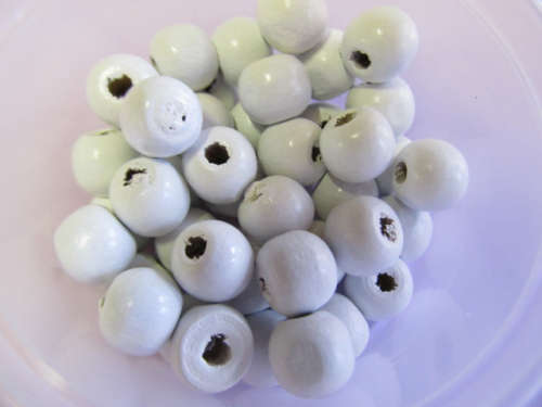 Wooden Beads, Round, White, 9mm x 10mm, ±20pc