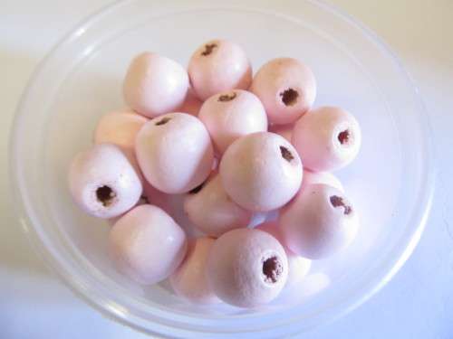 Wooden Beads, Round, Pink, 13mm x 14mm, ±12pc
