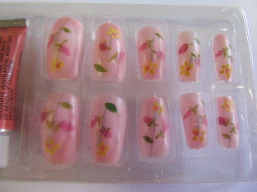 Beauty Products Nails, Party Nails, Flower Design, Pink, 10pc / 1 Set